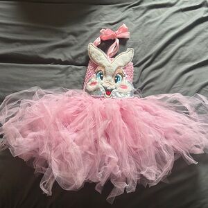 Pink bunny Easter dress with Tulle tutu